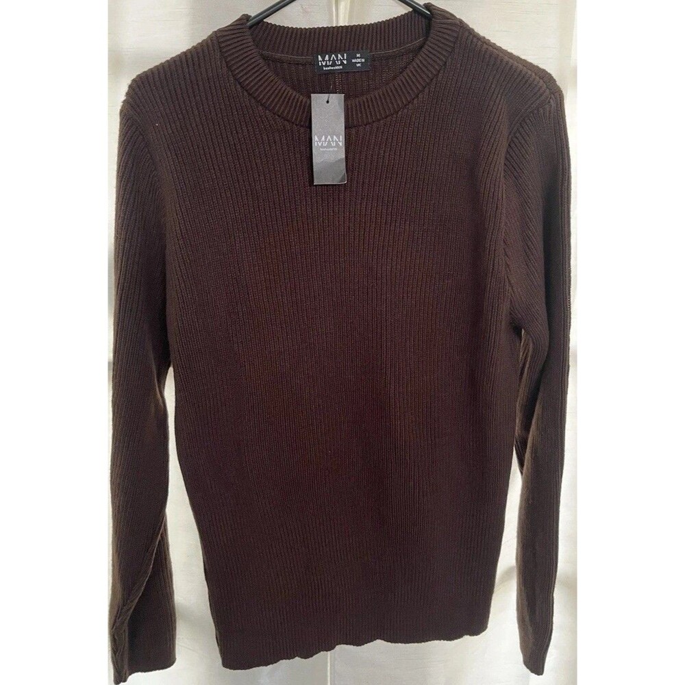 BOOHOOMAN Mens Oversized Sweater Medium Brown Made in UK Rare Casual Classic NWT